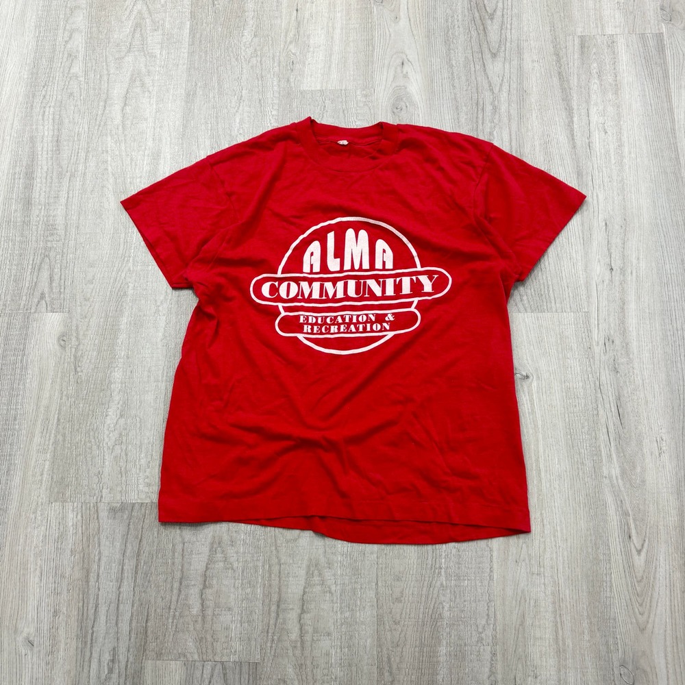 VINTAGE 1980s Alma Community Education & Recreation Shirt Size Large L Red 80s